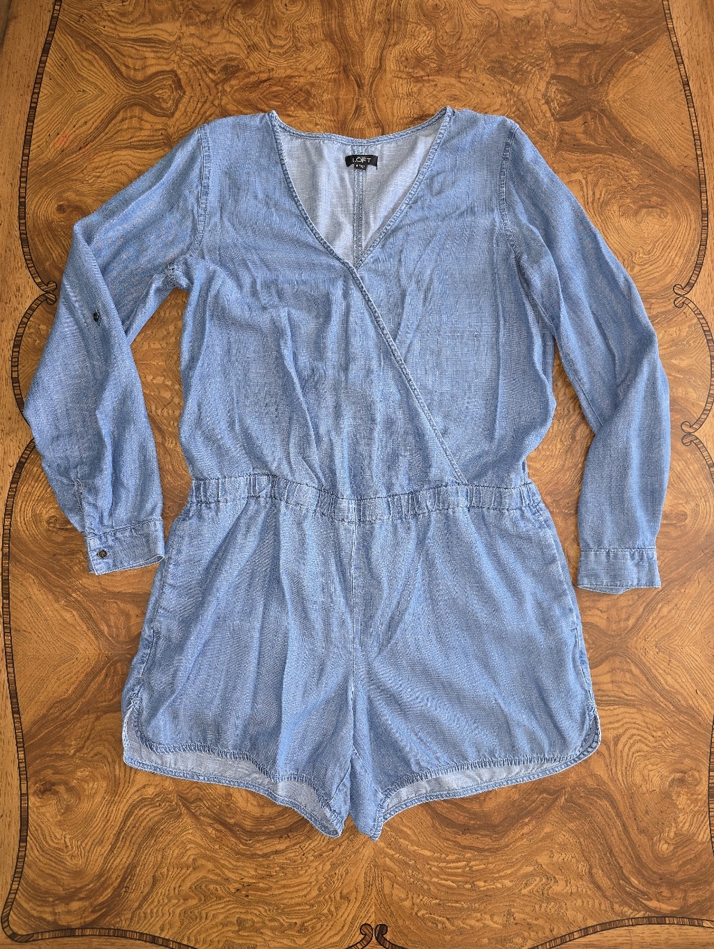LOFT Chambray Surplice Long Sleeve Romper Size 6
